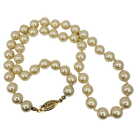 GSILVER Double Knotted Champagne Pearl Necklace 18" German Wedding Grandma - Picture 2 of 14